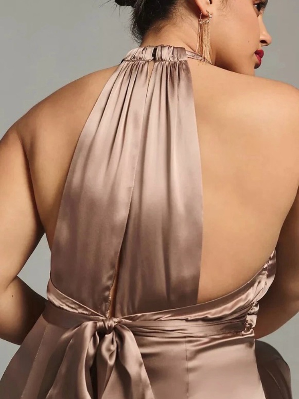 ANTHROPOLOGY silk Midi Dress in Taupe 8 new with tags - Picture 9 of 13